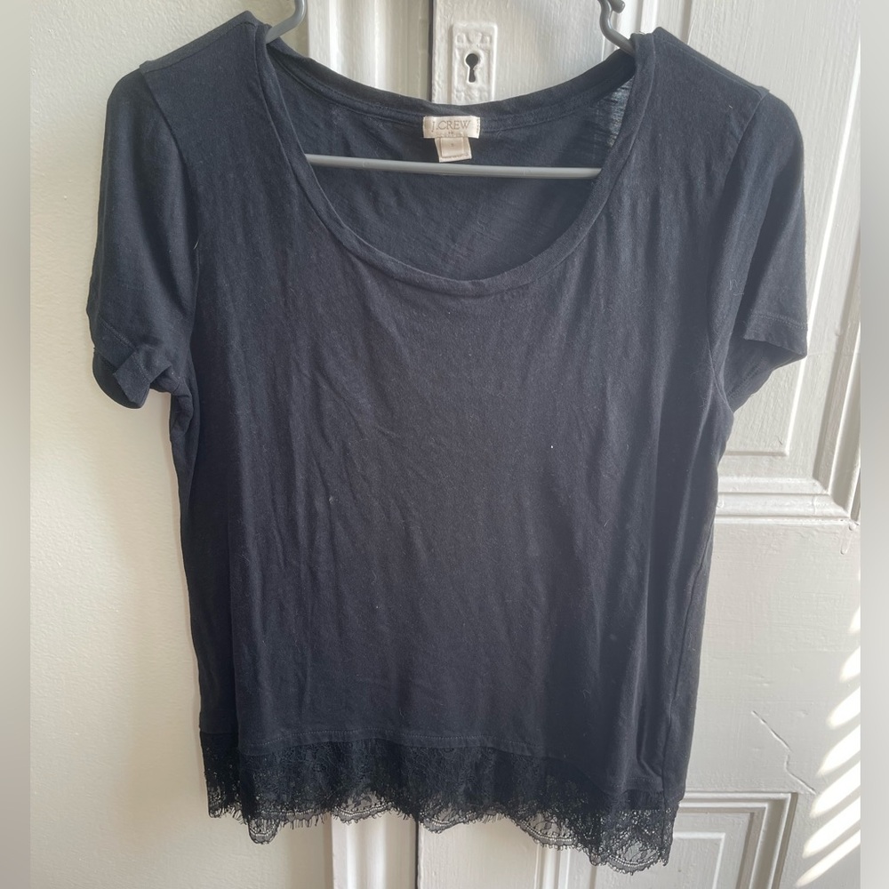 J. Crew Black short sleeve with lace detail